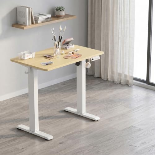Claiks Electric Standing Desk 35 x 20 Inches, Compact Adjustable Height Motorized Sit Stand Desk with 3 Memory Presets & Cable Management, Space-Saving Computer Workstation for Bedroom, Nature - color: Nature, size: 35 Inch