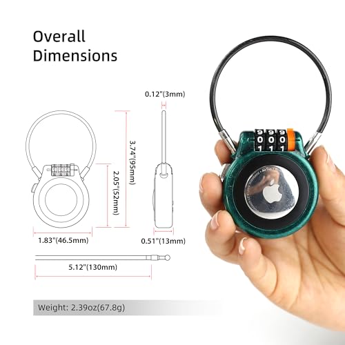 Combination Lock AirTag Holder Compatible with Apple Air Tag, Metal AirTag Case with Steel Cable, Tracker Tag Holder for Luggage Tracking Suitcase Backpack Vehicles Ski Gear Anti Lost - color: Retro Green
