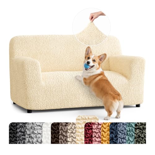 Premium Stretch Couch Covers for Sofa - Sofa Chair Cover Washable, Dogs & Pets Friendly - Elastic Polyester Loveseat Slipcovers - Non-Slip Love Seat Couch Covers - Cream (40"-63" Wide) - color: Cream, size: 40"-63" Wide