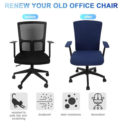 Tallew 4 Pcs Office Chair Covers Set Computer Universal Protective Stretchable Chair Seat Covers Desk Armrest Slipcovers Pads Office Cushion Backrest for Rotating (XL,Navy) - color: Navy Blue
