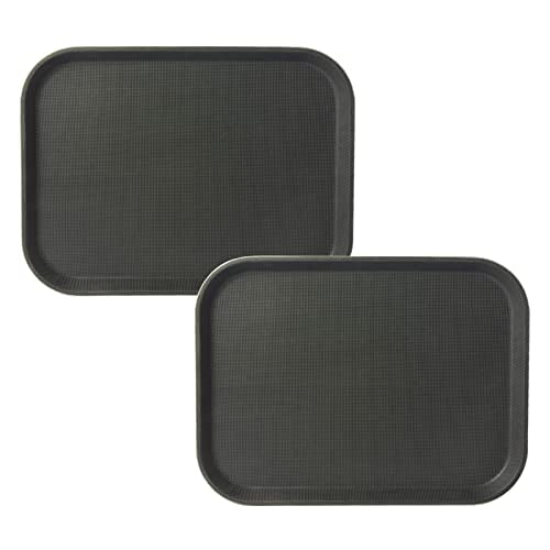 CURTA 2-Pack Restaurant Grade Non-Slip Trays, NSF, 16 Inch x 12 Inch, Plastic Rubber Lined Anti-Skid Rectangular Serving Tray, Black - color: Black-rectangular, size: 12 Inch x 16 Inch