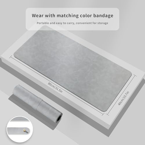 Desk Pad Soft PU Leather Extra Large Mouse Pad Laptop Computer Desk Mat Table Blotter Flat Smooth Waterproof Non-Slip Desktop Protector Writing Pad for Office and Home (Light Grey, 120x43cm) | Soft Crazy Horse PU Leather Non-Slip Desk Blotter Waterproof W
