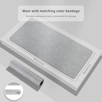 Desk Pad Soft PU Leather Extra Large Mouse Pad Laptop Computer Desk Mat Table Blotter Flat Smooth Waterproof Non-Slip Desktop Protector Writing Pad for Office and Home (Light Grey, 120x43cm) | Soft Crazy Horse PU Leather Non-Slip Desk Blotter Waterproof W