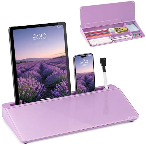 Varhomax Glass Desk Whiteboard with Storage, Desktop Organizer to-do List Memo Notepad Dry Erase White Board for Home Office and School Supplies (Purple) - color: Purple