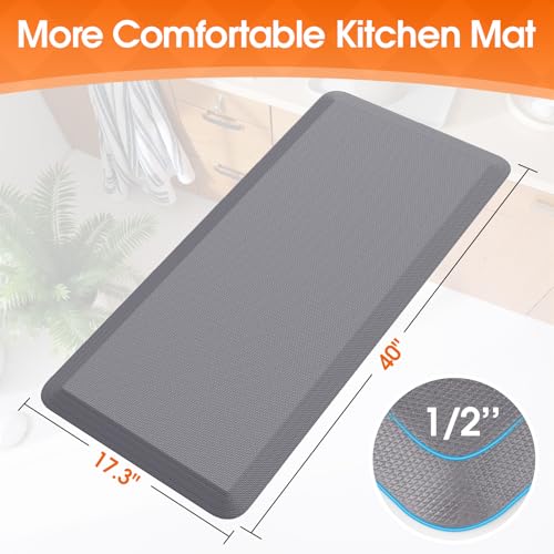 TranquilRelax Kitchen Mat, Thick Floor Comfort Anti-Fatigue Mat, Non-Slip, Water Resistant, Stain Resistant, Easy Clean, for Kitchen, Sink, Office,Home(17.3''x39'', Grey) - color: Grey, size: 39"L x 17.3"W x 0.5"Th