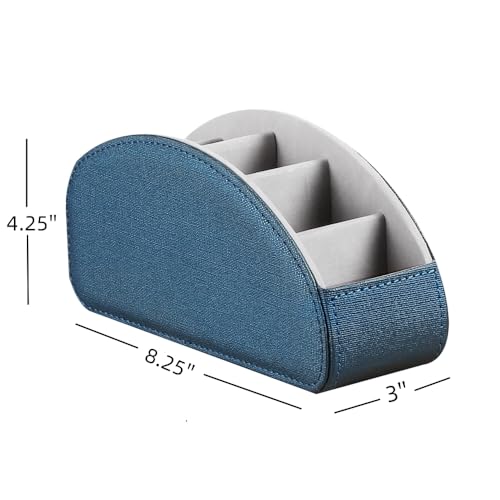 Leather Remote Control Holder,TV Remote Caddy with 5 Compartments,Desktop Organizer,for Store TV,DVD,Blu-Ray,Media Player,Heater Controllers(Blue) - color: Blue