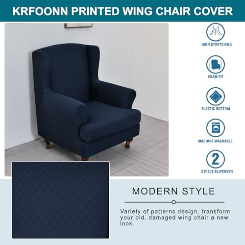KRFOONN Stretch Wing Chair Slipcovers Printed 2 Piece Wingback Chair Covers Soft Spandex Wingback Armchair Slipcover Furniture Protector Chair Covers for Living Room Wingback Chair, T13 - color: Color T13