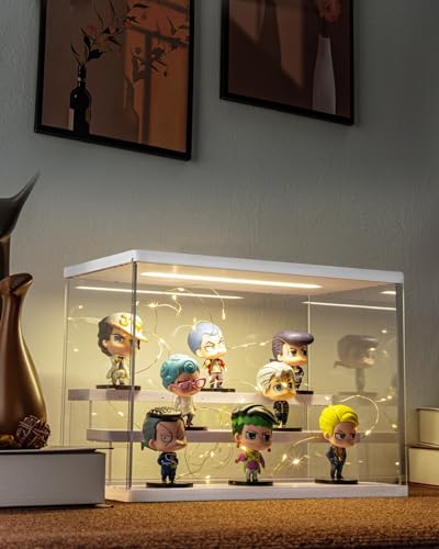 Clear Acrylic Display Case with Light , 3 Tier Display Box Stand Assembly Dustproof Protection Showcase for Collectibles Action Figures (White 12.6×7×9in; 32×18×23cm) - color: White with light, size: 3 Tier 12.6×7×9in；32×18×23cm