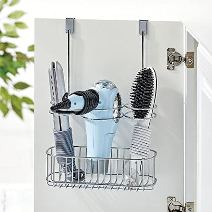 mDesign Over-Cabinet Hair Care Tools Holder for Hair Dryer, Flat Iron, Curling Wand, Straightener - Chrome - color: Chrome