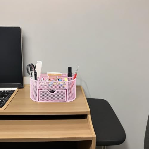 Newkita Desktop Organizer with Pencil Pen Holder and Accessories Offering 8 Compartments and 1 Drawer for Home, School and Office. (Cherry Blossom Pink) - color: pink