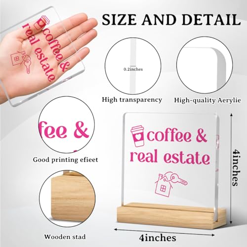 Realtor Gifts, Pink Realtor Gifts for Women, Realtors Office Desk Decor for Women, Real Estate Agent Gift, Closing Gift, Coffee and Real Estate Acrylic Sign Realtors Office Bedroom Shelf Table Decor - color: Coffee and Real Estate