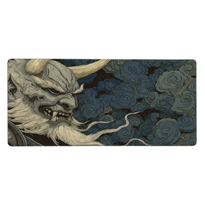 Large Japanese Mouse Pad, XXL Extended Gaming Keyboard Mat,Japanese Demon Mask Design,Waterproof Anti-Slip Rubber Base,Suitable for Gaming and Office use, Laptop Desk Protector 35.4 x 15.7 Inches - color: Samurai