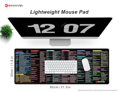 excovip Java Commands Shortcuts Mouse Pad -80x30x0.2 cm Extended Large Cheat Sheet Mousepad PC Office Spreadsheet Keyboard Mouse Mat Non-Slip Stitched Edge 0302 - color: For JAVA