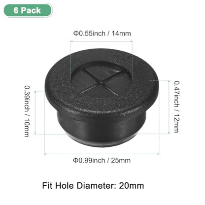 M METERXITY 6-Pack Rubber Grommets for Wiring 20mm Desk Grommet Double-Sided Flexible Cable Cord Grommet Desk Hole Cover for Cables/Wires Through Protection Cable Grommet [Black] - size: 20 mm
