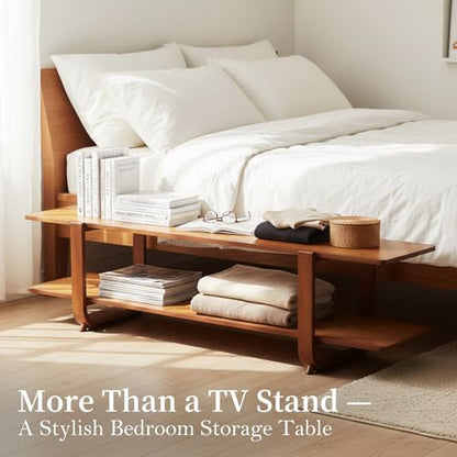 Tiita TV Stand with Storage for TVs up to 65'', Bamboo TV Console Entertainment Center with 2 Open Shelf, Mid Century Modern Media Console for Living Room, Bedroom, Walnut - color: Walnut