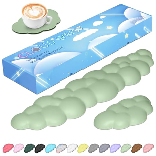 JIKIOU Upgrade Leather Cloud Keyboard Wrist Rest, Cloud Wrist Rest with Non-Slip PU Base, Comfortable Memory Foam Wrist Rest for Computer Laptop Mac Gaming Office and Pain Relief Christmas Wish Gift - color: 06pastel Green