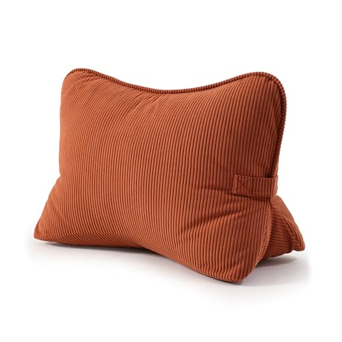 Pat. Pend. Corduroy Back Support Pillow for Bed Sitting and Headboard Support, Lumbar Cushion for Relaxing and Watching TV, Triangle Backrest Pillow, Brick Red - color: Brick Red