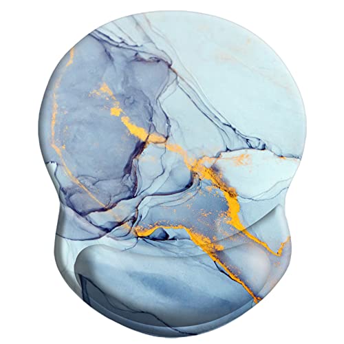 Ergonomic Wrist Support Mouse Pad - Comfortable Computer Mouse Pad with Non-Slip PU Base for Home Office Working Gaming (Light Blue Marble) - color: Light Blue Marble