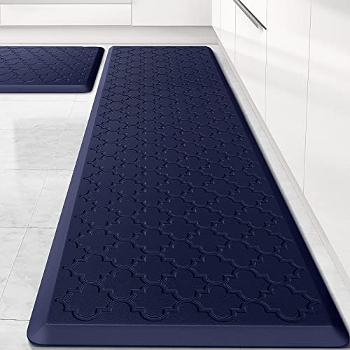 Kitchen Mat [2 PCS] Cushioned Anti-Fatigue Floor Mat Water Resistant Non-Skid Kitchen Mats and Rugs Ergonomic Comfort Foam Kitchen Rugs Standing Mat for Floor Office Sink(Blue,17.3"x28"+17.3"x60") - color: Blue, size: 17.3"x28"+17.3"x60"