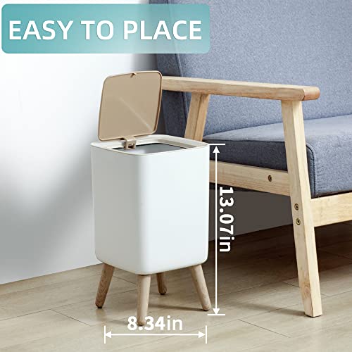 Bathroom Trash Can with Lid,2.6 Gallon Modern Office, Near Desk Bedroom Garbage Can Waste Basket with Push Top,Nordic Small Trash Bin for Living Room, Toilet, Nursery,Dog Proof, White