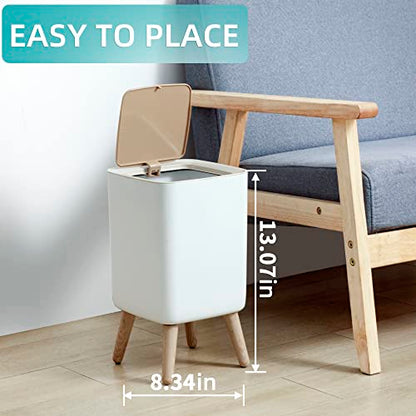 Bathroom Trash Can with Lid,2.6 Gallon Modern Office, Near Desk Bedroom Garbage Can Waste Basket with Push Top,Nordic Small Trash Bin for Living Room, Toilet, Nursery,Dog Proof, White