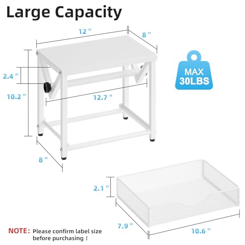 Marbrasse Label Holder for Rolls and Fanfold Labels, Metal Thermal Label Printer Holder with Drawer, Shipping Label Stand, Sticker Roll Holder for Home, Office, Small Business,White - color: White