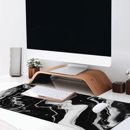 Marble Large Gaming Desk Mat,Rubber Non-Slip Black and White Mouse Pad,31.5x11.8x0.12in Extended Abstract Mousepad,Game Lover Mice Pads Gifts,Office Home Deskmat Decor - color: Marble