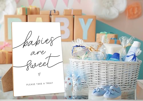 Babies Are Sweet - Dessert Table Sign for Baby Shower Party Supplies, 8×11 Inches Wooden Sign With Stand, Gender Neutral Tabletop Decor for Gender Reveal Party, Baby Shower Decorations - style: Babies Are Sweet