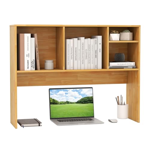 Giantex Desktop Bookshelf, Countertop Storage Hutch with 4 Shelves for Computer Desk, Dressing Tabletop Display Rack, Multipurpose Desk Hutch Storage Organizer for Home Office Dorm (Burlywood) - color: Burlywood, size: 4 Shelves (28.5"H)