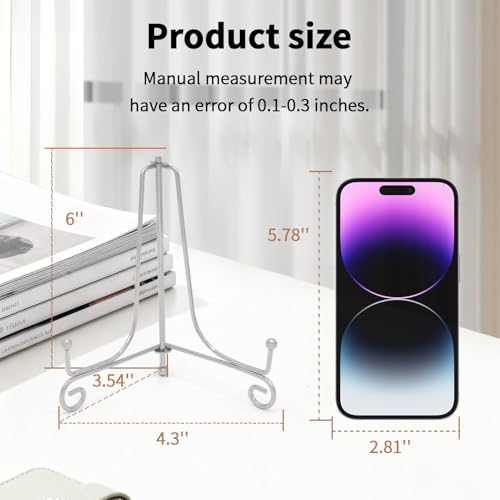 Iron Plate Stands for Display,Foldable Book Holder & Easel Stand for Sign, Versatile Poster Stand and Small Plate Stand for Home Decor, Art, Photo Frame, Card, Crystal Display (Silver, 6 inch (4Pcs)) - color: Silver, size: 6 inch (4Pcs)