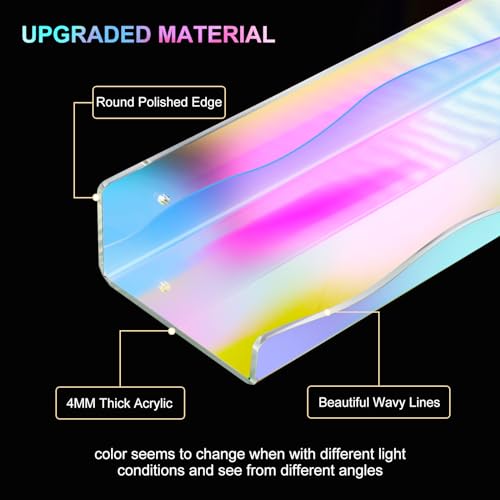 6 Pack Iridescent Acrylic Floating Shelves, 15.7" Clear Acrylic Display Shelves Bookshelf Wall Mounted, Bathroom Kids Room Home Storage Wall Decor Ledge Shelf for Skincare, Perfume, Nail Polish - style: 15.7 inch 6-pack, Iridescent