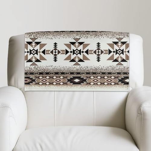 Aztec Brown Headrest Cover for Recliner Chair, Non-Slip Leather Sofa Headrest Cover, Scratch Resistant Furniture Head Protector for Kids and Pets, 2 Packs - color: Aztec Brown