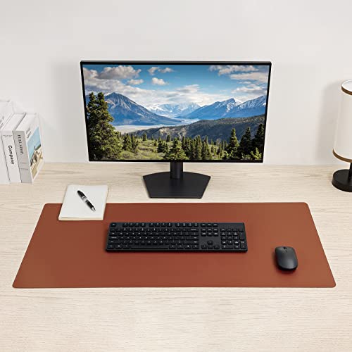 Desk Pad Blotter,Wolaile 36x17 in Large PU Leather Mouse Pad,Waterproof Non-Slip Writing Desktop Protector Mat,Office Desk Accessory,Brown - color: Brown