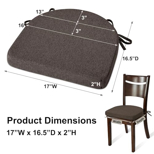 Shinnwa Dining Chair Cushions, Non-Slip Kitchen Chair Cushions with Ties and Machine Washable Cover, 17 x 16.5 x 2in, Dark Brown - color: Dark Brown