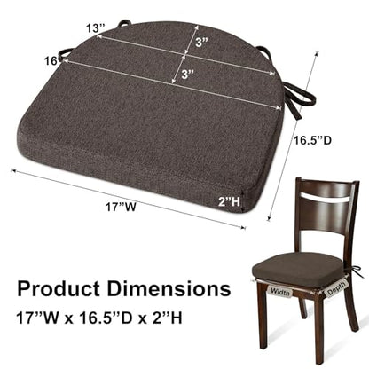 Shinnwa Dining Chair Cushions, Non-Slip Kitchen Chair Cushions with Ties and Machine Washable Cover, 17 x 16.5 x 2in, Dark Brown - color: Dark Brown
