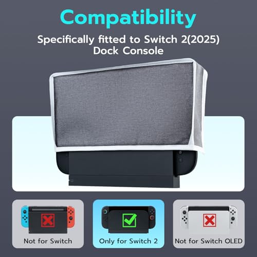 Mcbazel Dust Cover Compatible with Nintendo Switch 2 (2025), Precision Cut Anti Scratch Dust Protector Protective Case for Switch 2 Console & Charging Dock - Gray