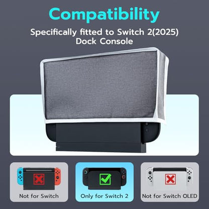 Mcbazel Dust Cover Compatible with Nintendo Switch 2 (2025), Precision Cut Anti Scratch Dust Protector Protective Case for Switch 2 Console & Charging Dock - Gray