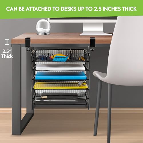 File Organizer 5 Tier Under The Desk File Holder, Clamp On Hanging File Organizer, SPACE SAVING DESIGN File Holder for Office Desk