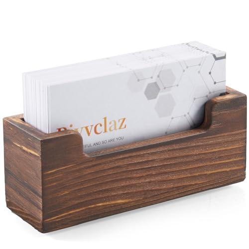 Bivvclaz Business Card Holder Desk, Burnt Wood Business Card Organizer Desktop Business Card Display Stand for Office Tabletop Exhibition, Small Business Essentials - color: Brown