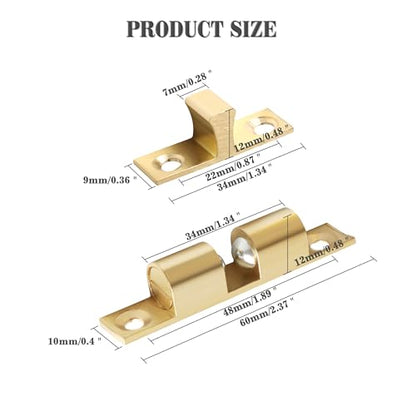 Alise Double Roller Catch Cabinet Latches,4Pcs Adjustable Double Ball Tension Roller Catch Latch Brass Cabinet Door Latch,60mm Solid Brass Cabinet Latches and Catches - color: Gold, size: 60mmX33mm