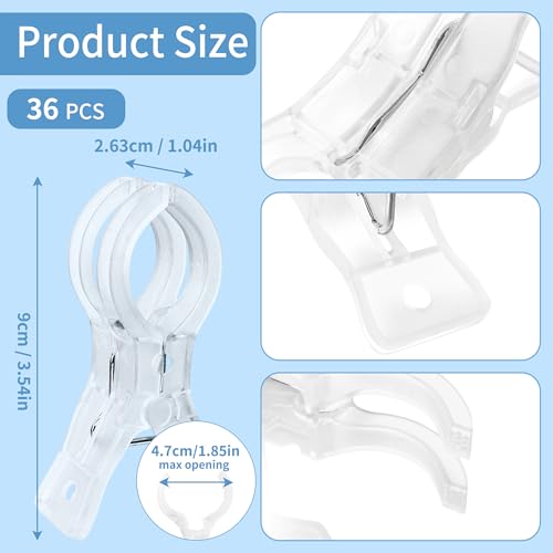 PUGPIU 36 Pack Balloon Arch Clips for Backdrop, 3.5 Inch Clear Spring Clamp | Plastic Balloon Clips for Arch, Great for Backdrop Stand, Birthday Wedding Decoration, Hang-drying, Beach Towels, Photos - color: Clear3