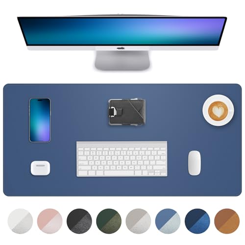 AFIING Desk Pad Protector 23.6" x 13.7" - Non-Slip Waterproof PU Leather Desk Mat for Mouse, Keyboard, Laptop, Office and Home Workspace (Blue Grey) - color: Grey Blue, size: 23.6" x 13.7"