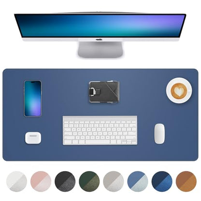 Leather Desk Pad Protector, Large Mouse Mat, Non-Slip Waterproof PU Leather Blotter, Office and Home Cover (Grey Blue, 36" x 17") - color: Grey Blue, size: 36" x 17"