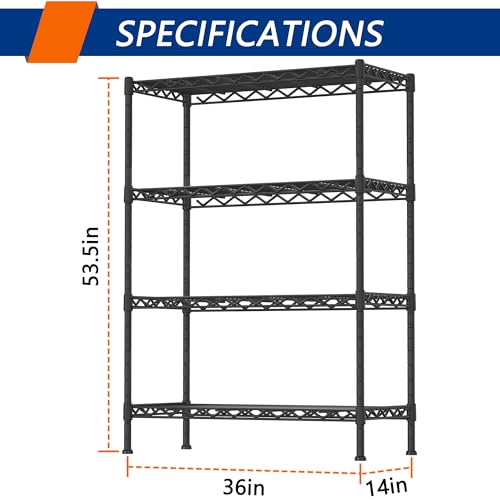 Soywey 4-Shelf Adjustable Heavy Duty Storage Shelving Unit, Metal Organizer Wire Rack for Laundry Bathroom Kitchen Pantry Closet, Black - size: 4-Shelf, style: No Wheels