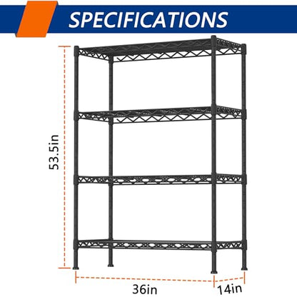 Soywey 4-Shelf Adjustable Heavy Duty Storage Shelving Unit, Metal Organizer Wire Rack for Laundry Bathroom Kitchen Pantry Closet, Black - size: 4-Shelf, style: No Wheels
