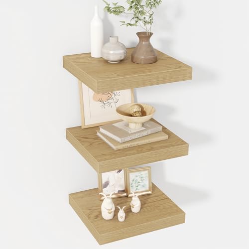 Acovy 12 Inch Floating Shelves, 12" Deep Floating Shelf Wall Mounted, 12" Wall Shelves, Rustic Deep Bookshelf, Extra Deeper Display Shelves & Storage Shelves for Bedroom, Living Room, Set of 3 - color: Oak, size: 12"Wx12"L-3pcs