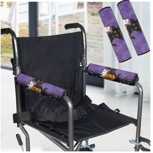 Wheelchair Armrest Pads Black Cat Pumpkin Wheelchair Accessories Chair Arm Pads Universal for Wheelchair Armrests Office Transport Chairs Scooters Halloween Decor - color: Black Cat Pumpkin