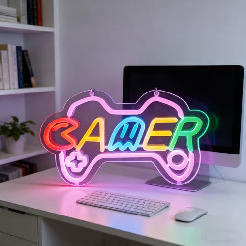 Gamer neon sign for teen girl room decor,Pink Neon Signs with USB and Dimmer switch,Gamer Neon Signs for wall decor,game room,kids,gift - size: gamer-pink