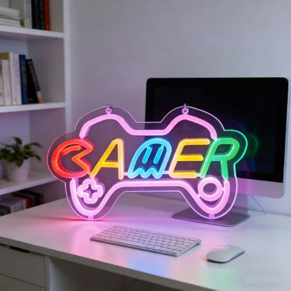 Gamer neon sign for teen girl room decor,Pink Neon Signs with USB and Dimmer switch,Gamer Neon Signs for wall decor,game room,kids,gift - size: gamer-pink