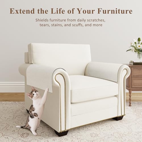 Couch Arm Covers Linen Chair Arm Covers Stain Resistant & Anti-Scratch Furniture Protector for Sofa Recliner Armrest Cover for Pets, 2 Pcs, Cream, 20" W x 24" L
